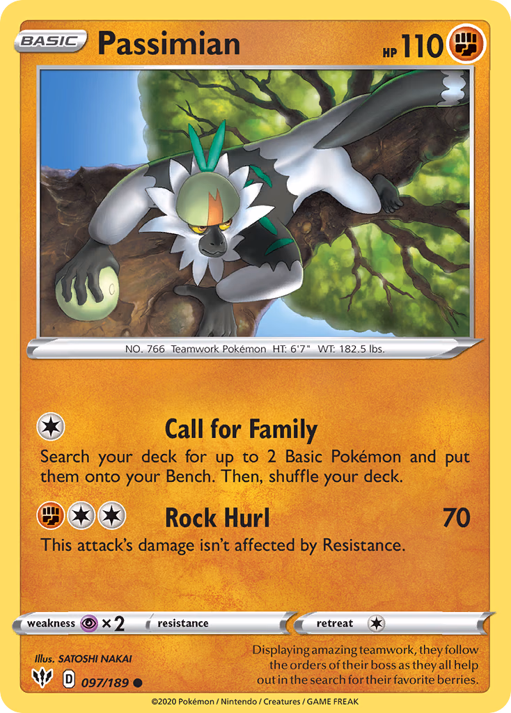 Passimian Pokemon card (097/189, Darkness Ablaze)