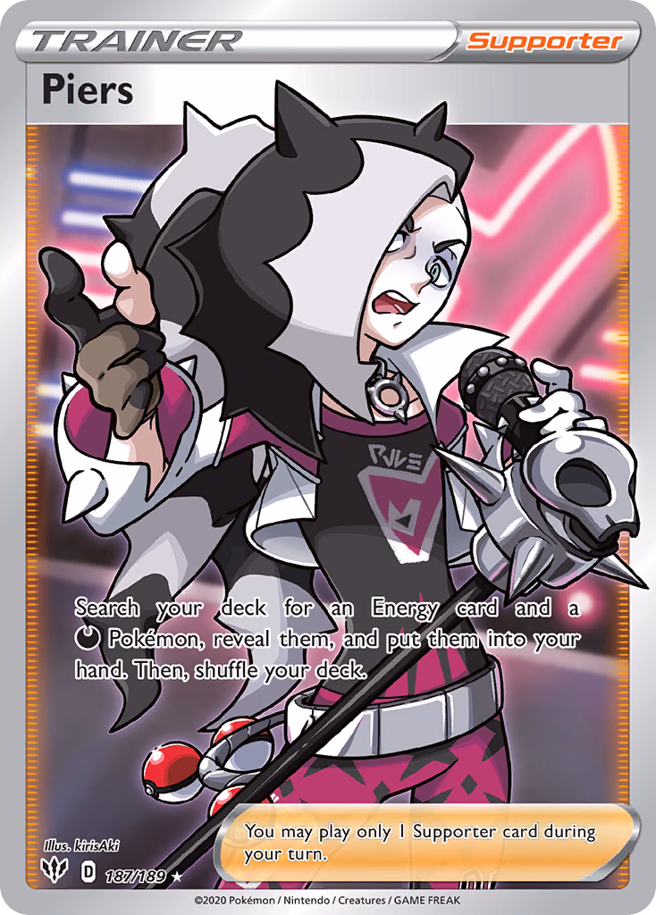 Piers Pokemon card (187/189, Darkness Ablaze)