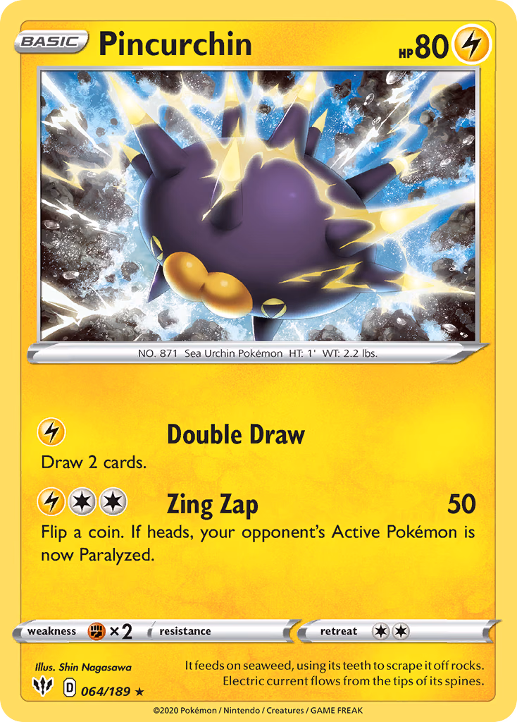 Pincurchin Pokemon card (064/189, Darkness Ablaze)
