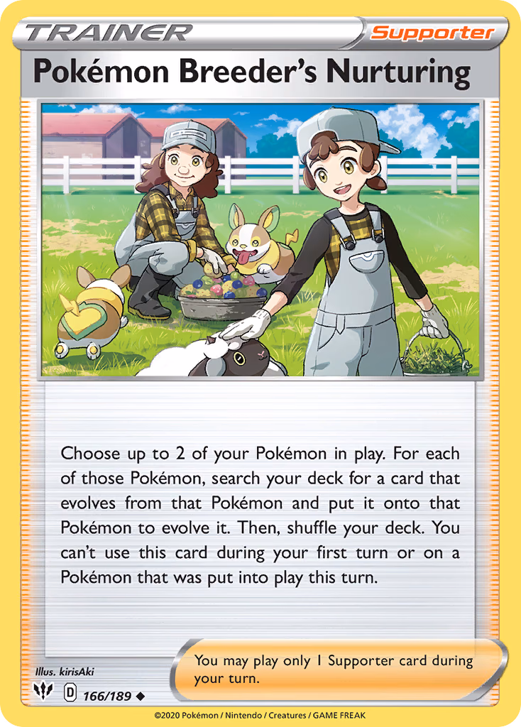 Pokémon Breeder's Nurturing Pokemon card (166/189, Darkness Ablaze)
