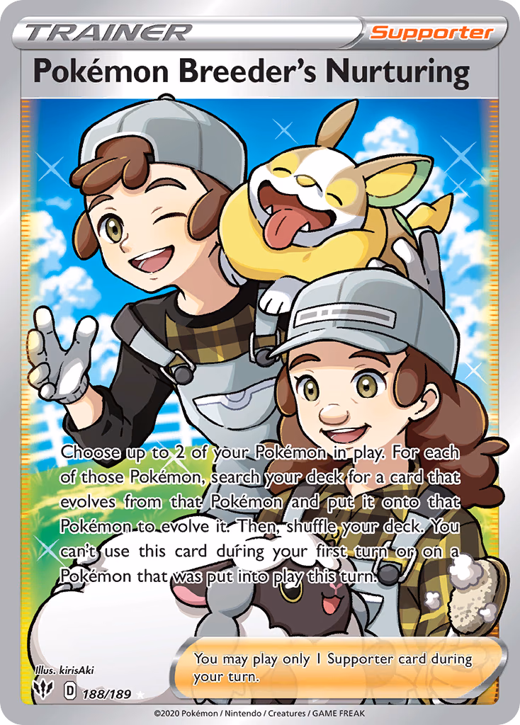 Pokémon Breeder's Nurturing Pokemon card (188/189, Darkness Ablaze)