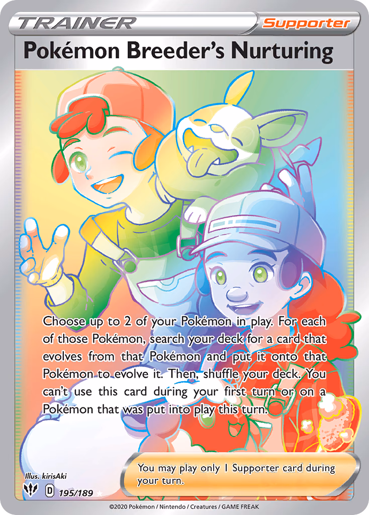 Pokémon Breeder's Nurturing Pokemon card (195/189, Darkness Ablaze)