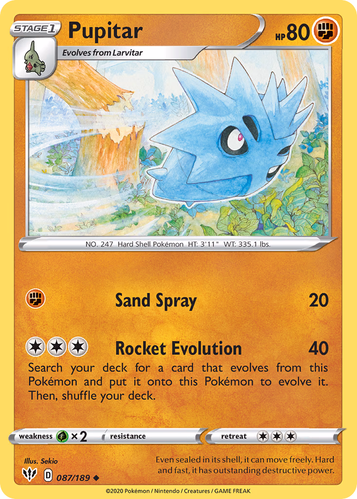 Pupitar Pokemon card (087/189, Darkness Ablaze)
