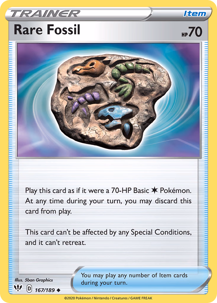Rare Fossil Pokemon card (167/189, Darkness Ablaze)