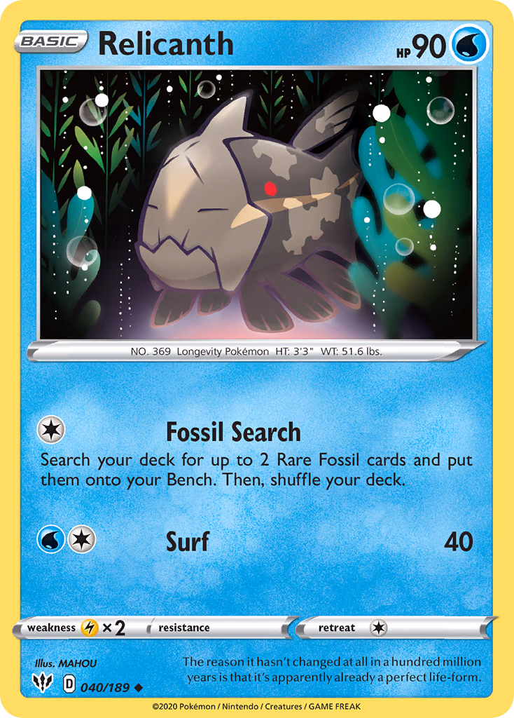 Relicanth Pokemon card (040/189, Darkness Ablaze)