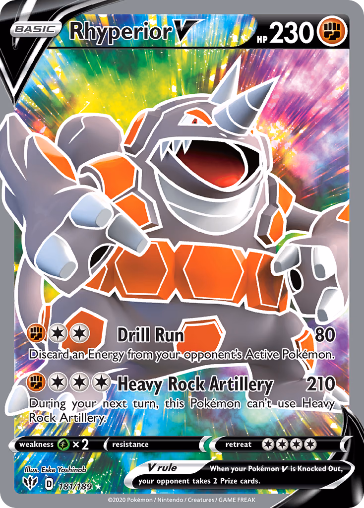 Rhyperior V Pokemon card (181/189, Darkness Ablaze)