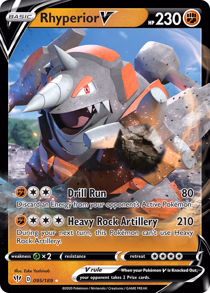 Rhyperior V Pokemon card (095/189, Darkness Ablaze)