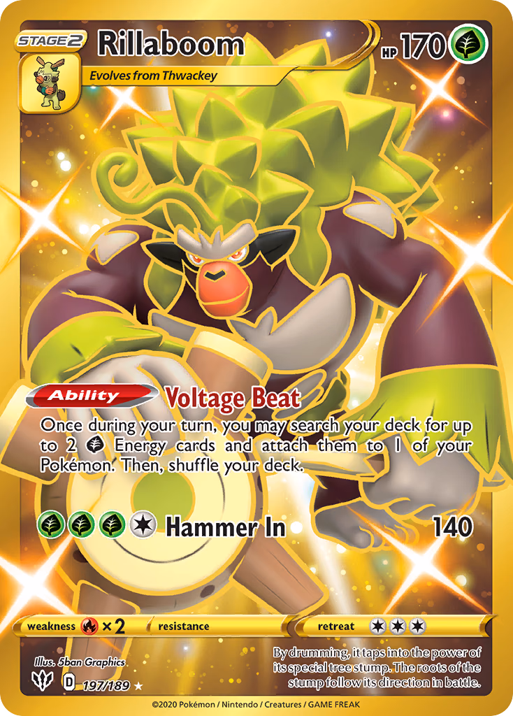 Rillaboom Pokemon card (197/189, Darkness Ablaze)