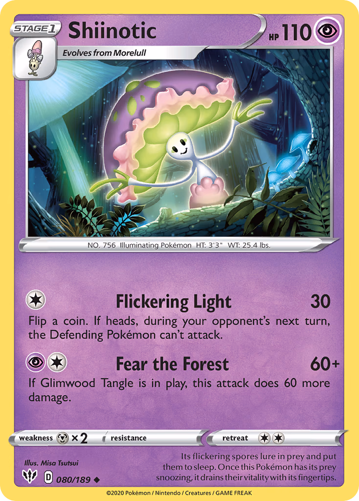 Shiinotic Pokemon card (080/189, Darkness Ablaze)