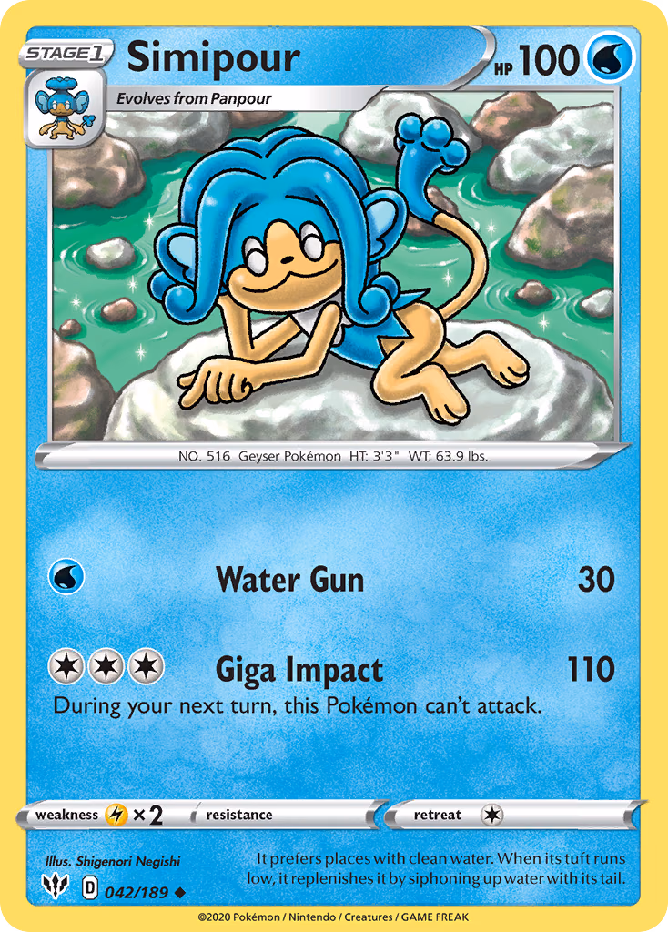 Simipour Pokemon card (042/189, Darkness Ablaze)