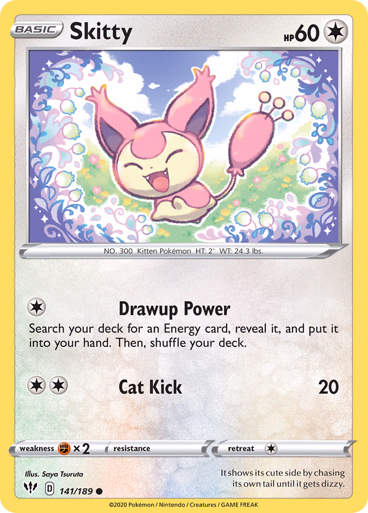 Skitty Pokemon card (141/189, Darkness Ablaze)