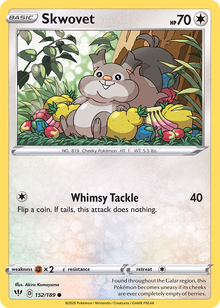 Skwovet Pokemon card (152/189, Darkness Ablaze)