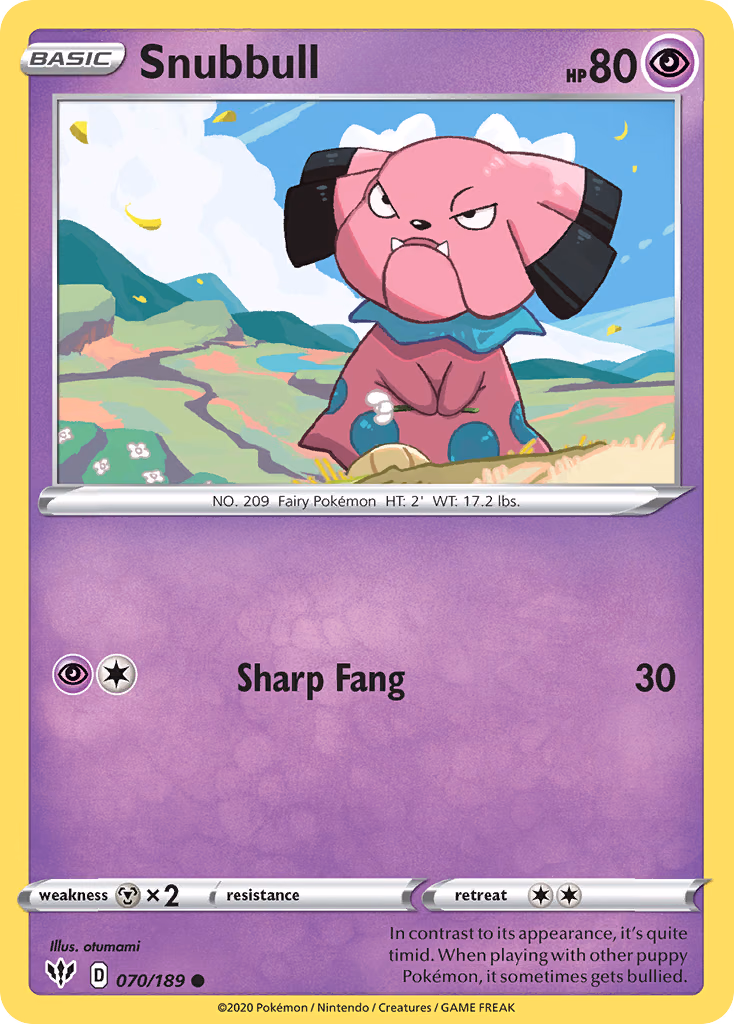 Snubbull Pokemon card (070/189, Darkness Ablaze)