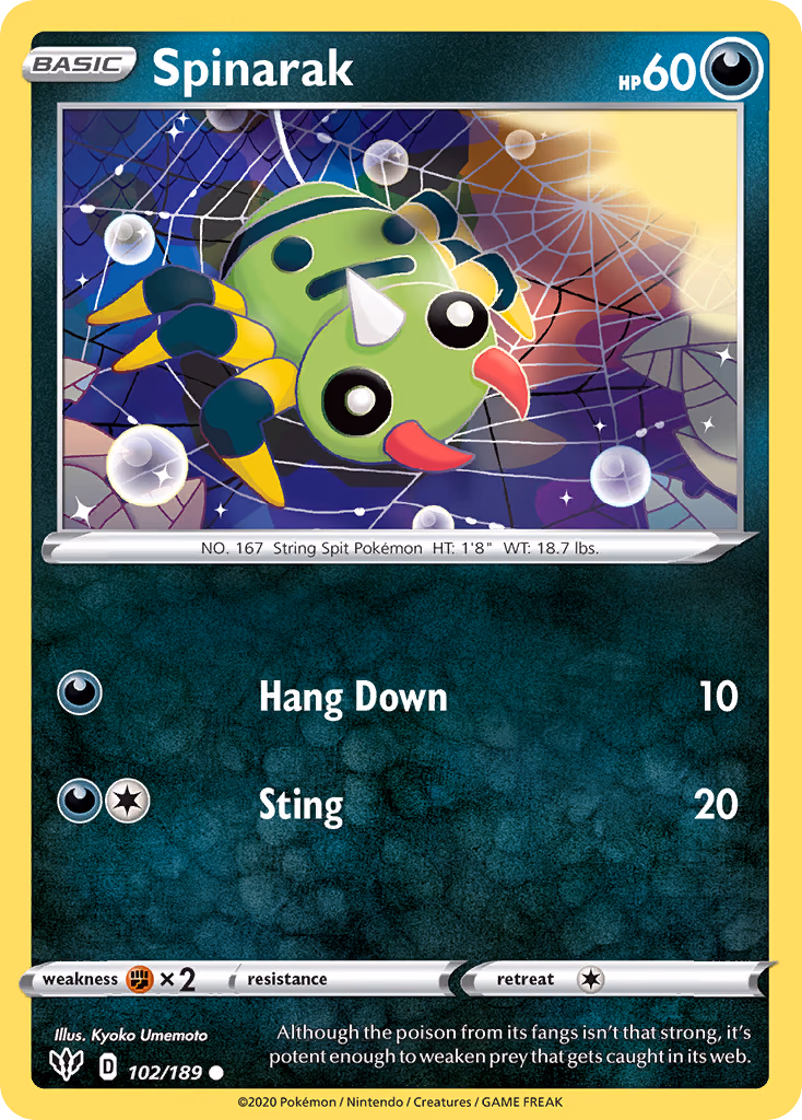 Spinarak Pokemon card (102/189, Darkness Ablaze)