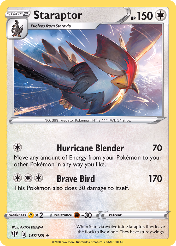 Staraptor Pokemon card (147/189, Darkness Ablaze)