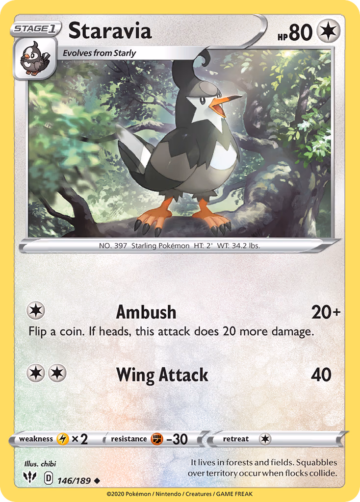 Staravia Pokemon card (146/189, Darkness Ablaze)