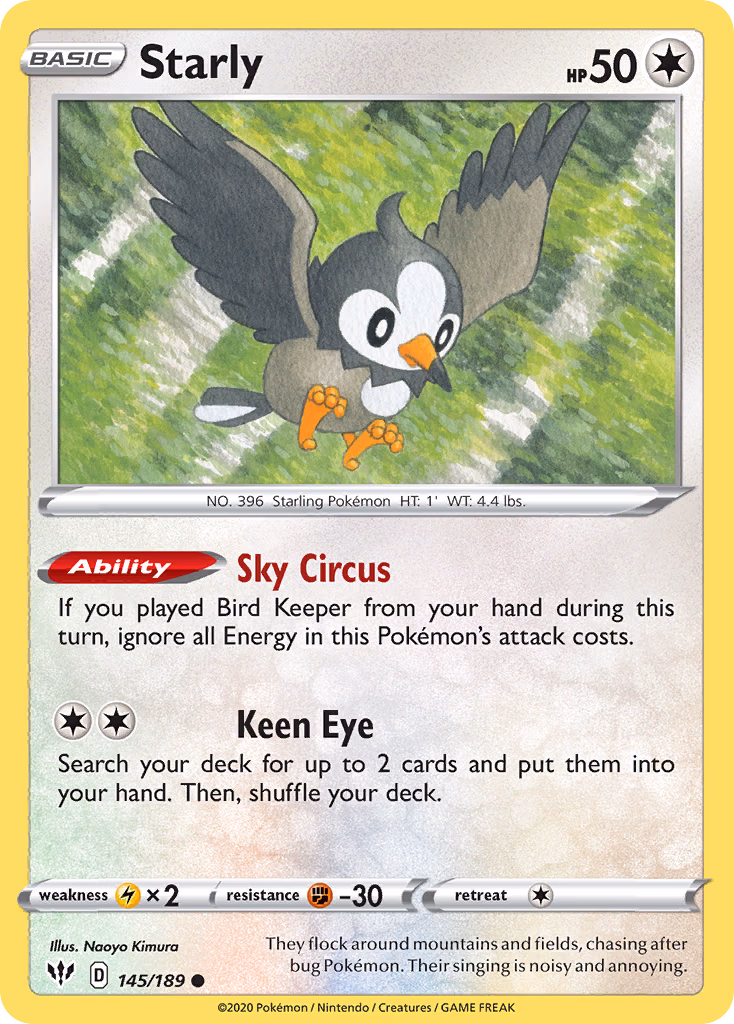 Starly Pokemon card (145/189, Darkness Ablaze)