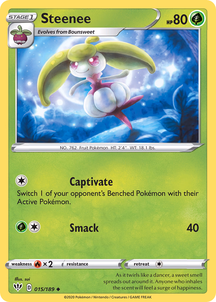 Steenee Pokemon card (015/189, Darkness Ablaze)