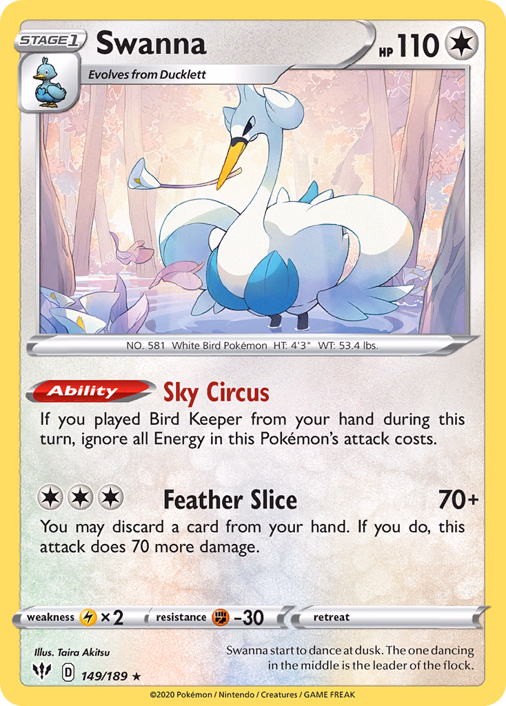 Swanna Pokemon card (149/189, Darkness Ablaze)