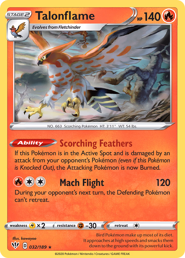 Talonflame Pokemon card (032/189, Darkness Ablaze)
