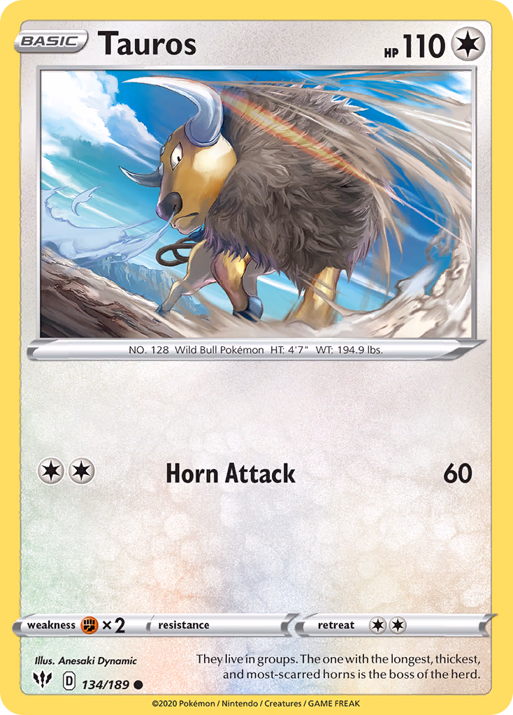 Tauros Pokemon card (134/189, Darkness Ablaze)
