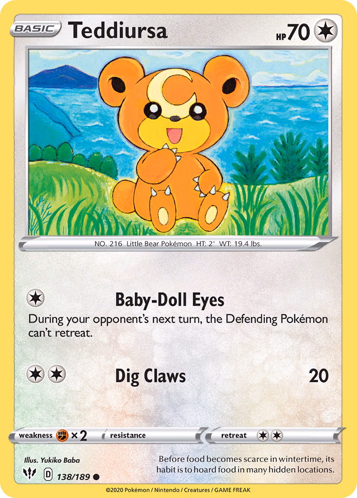 Teddiursa Pokemon card (138/189, Darkness Ablaze)