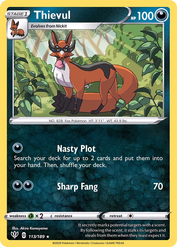 Thievul Pokemon card (113/189, Darkness Ablaze)