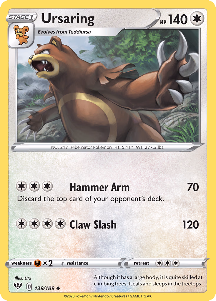 Ursaring Pokemon card (139/189, Darkness Ablaze)
