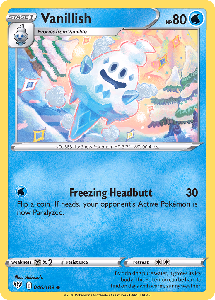 Vanillish Pokemon card (046/189, Darkness Ablaze)