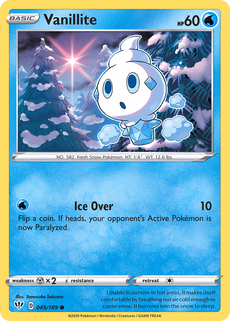 Vanillite Pokemon card (045/189, Darkness Ablaze)