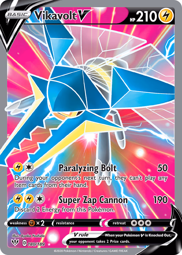 Vikavolt V Pokemon card (180/189, Darkness Ablaze)