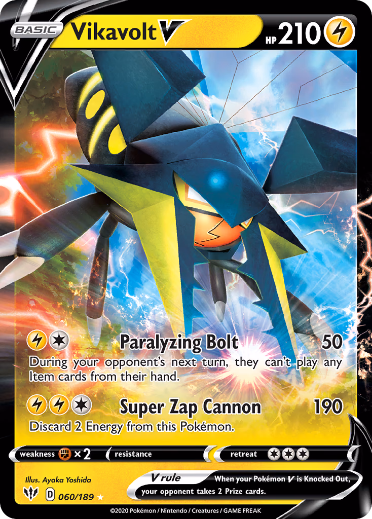 Vikavolt V Pokemon card (060/189, Darkness Ablaze)