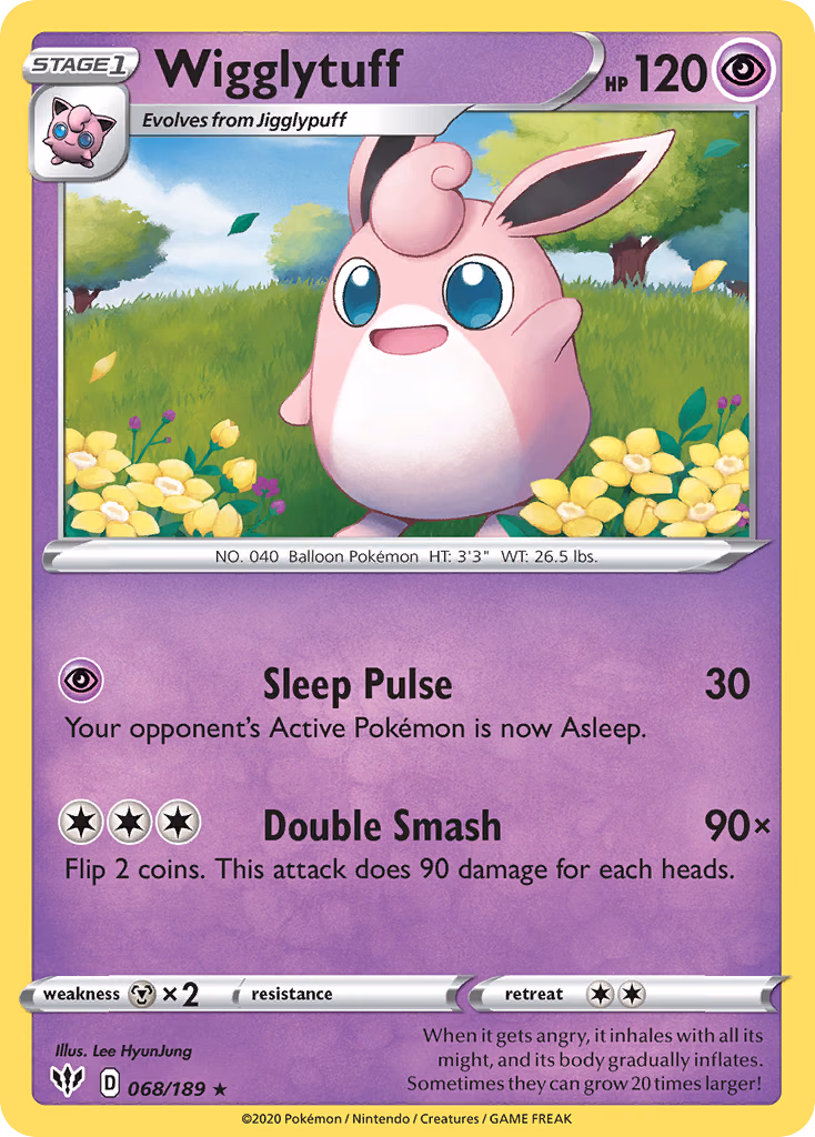 Wigglytuff Pokemon card (068/189, Darkness Ablaze)