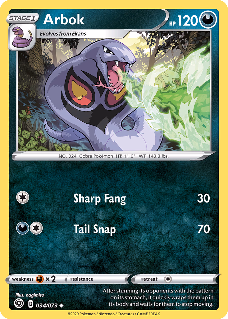 Arbok Pokemon card (034/073, Champion's Path)