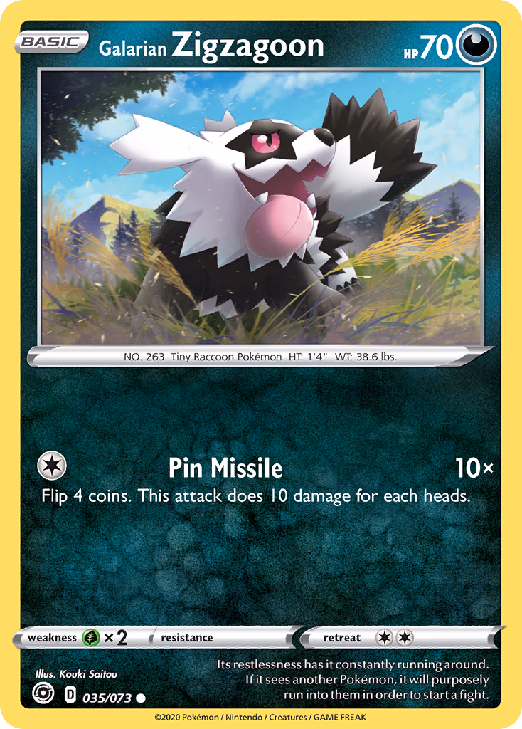 Galarian Zigzagoon Pokemon card (035/073, Champion's Path)