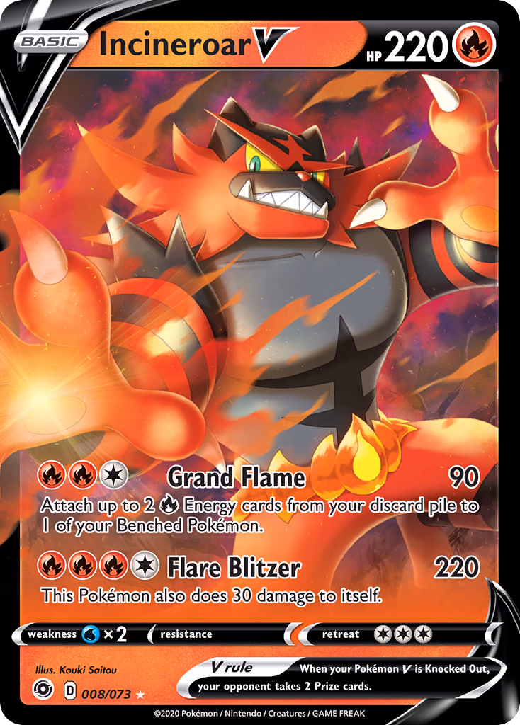 Incineroar V Pokemon card (008/073, Champion's Path)