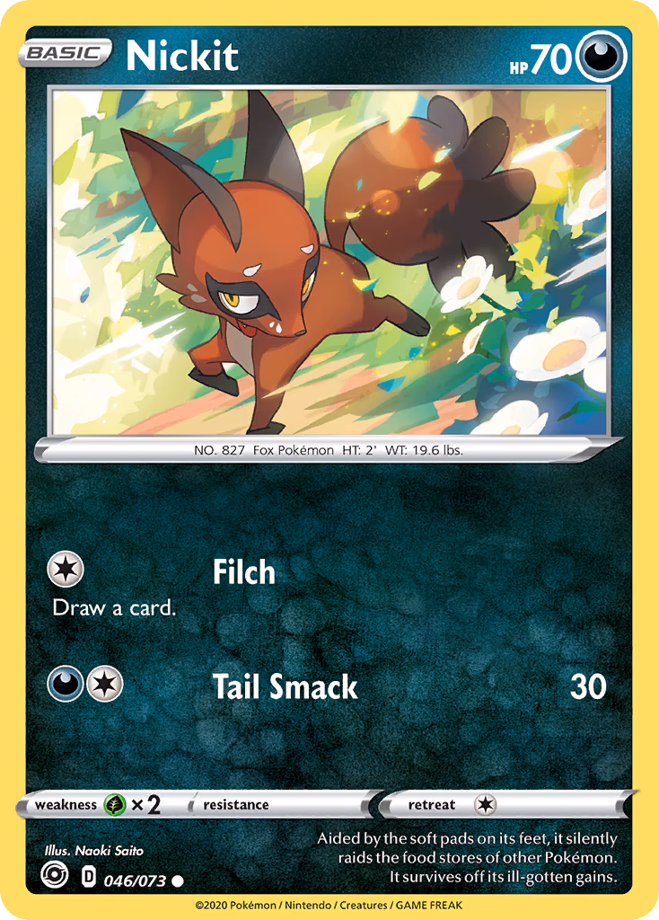 Nickit Pokemon card (046/073, Champion's Path)