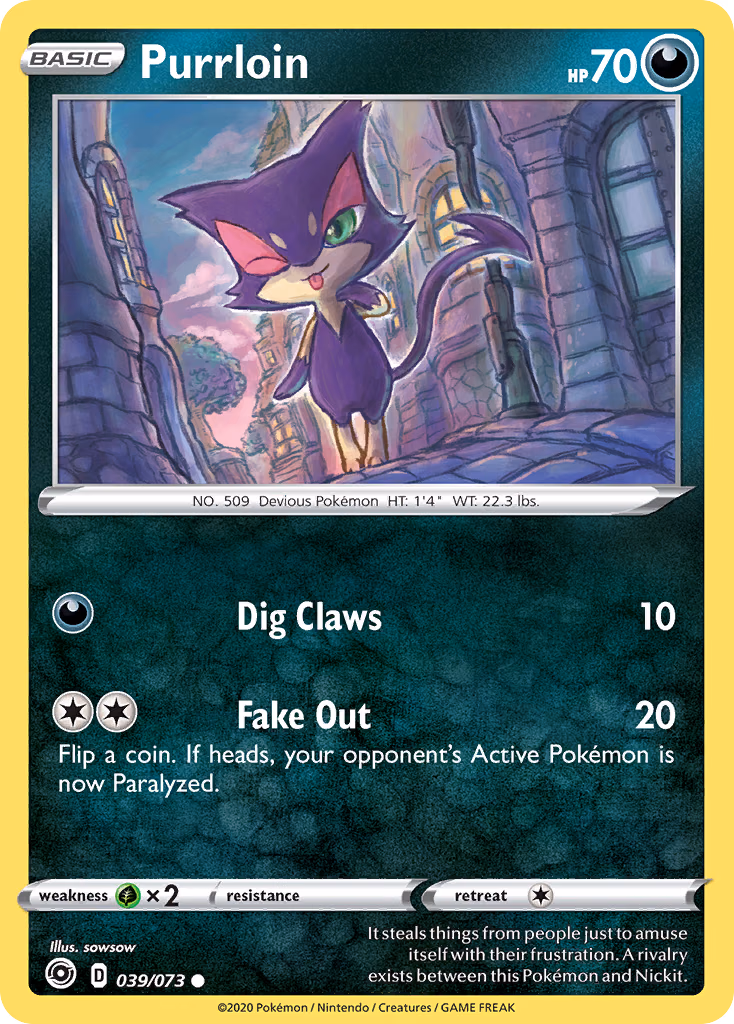 Purrloin Pokemon card (039/073, Champion's Path)