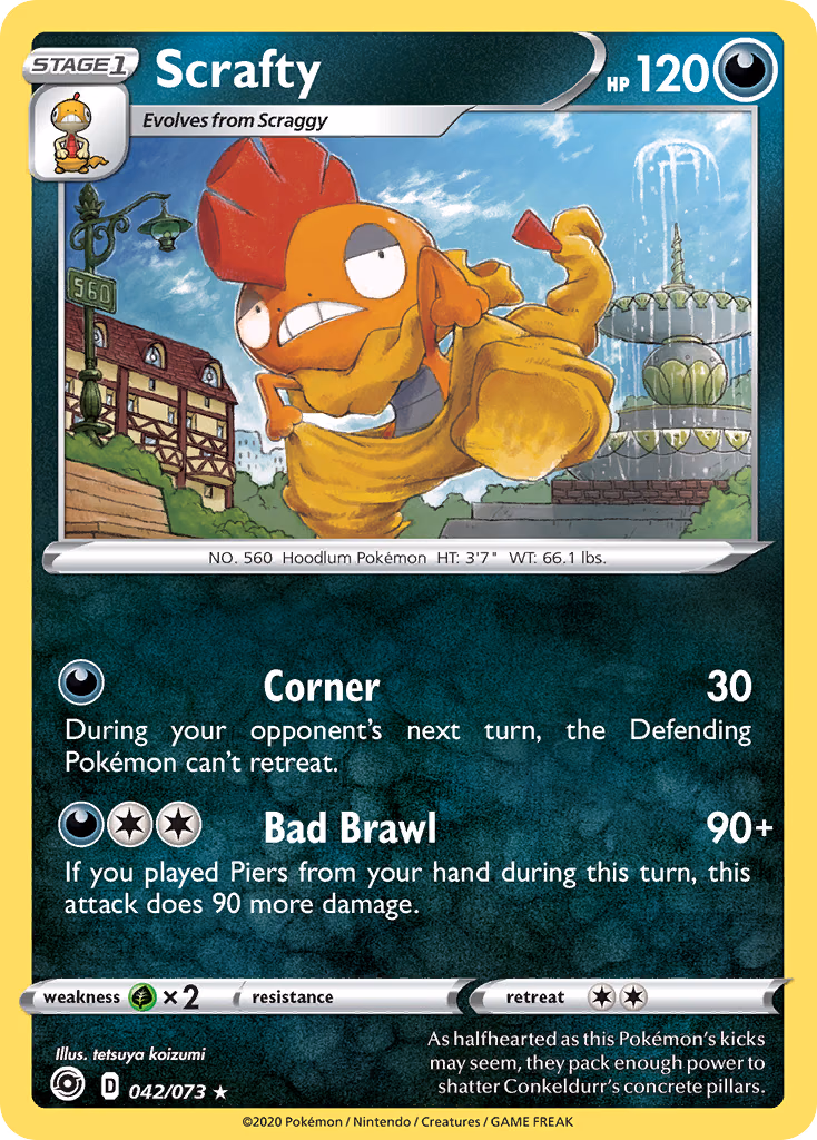 Scrafty Pokemon card (042/073, Champion's Path)