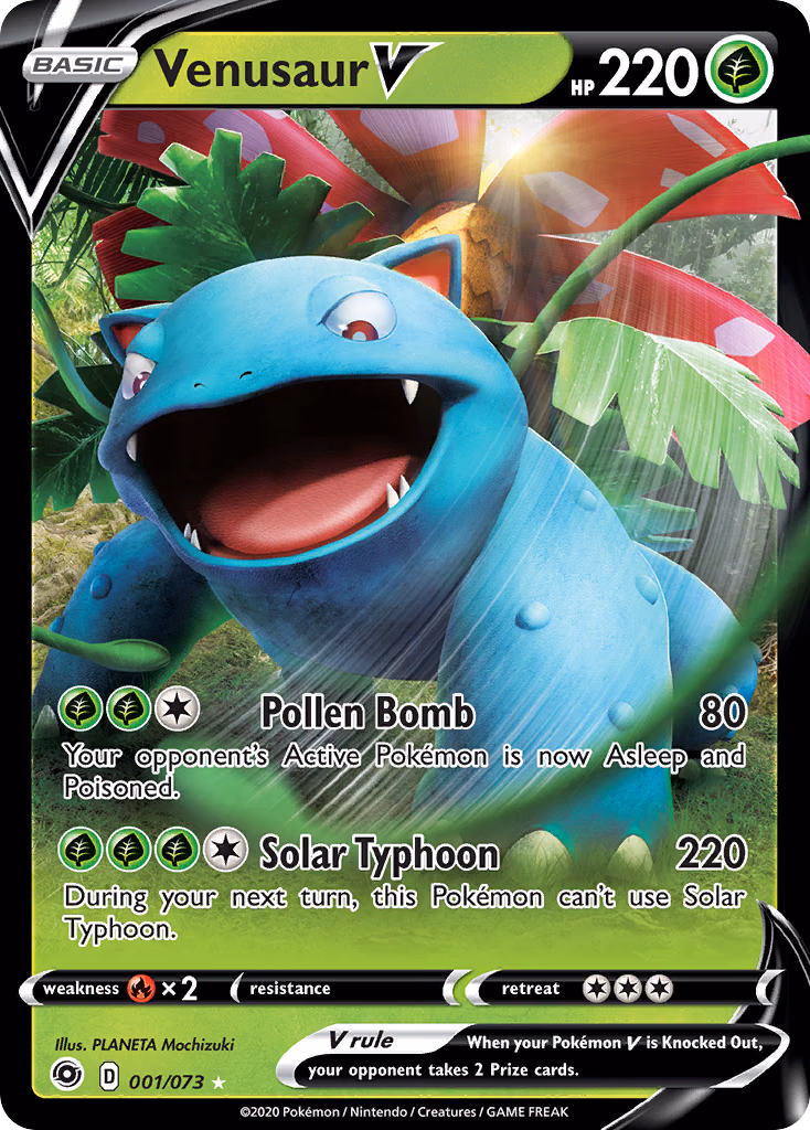 Venusaur V Pokemon card (001/073, Champion's Path)