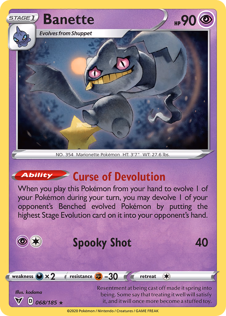 Banette Pokemon card (068/185, Vivid Voltage)