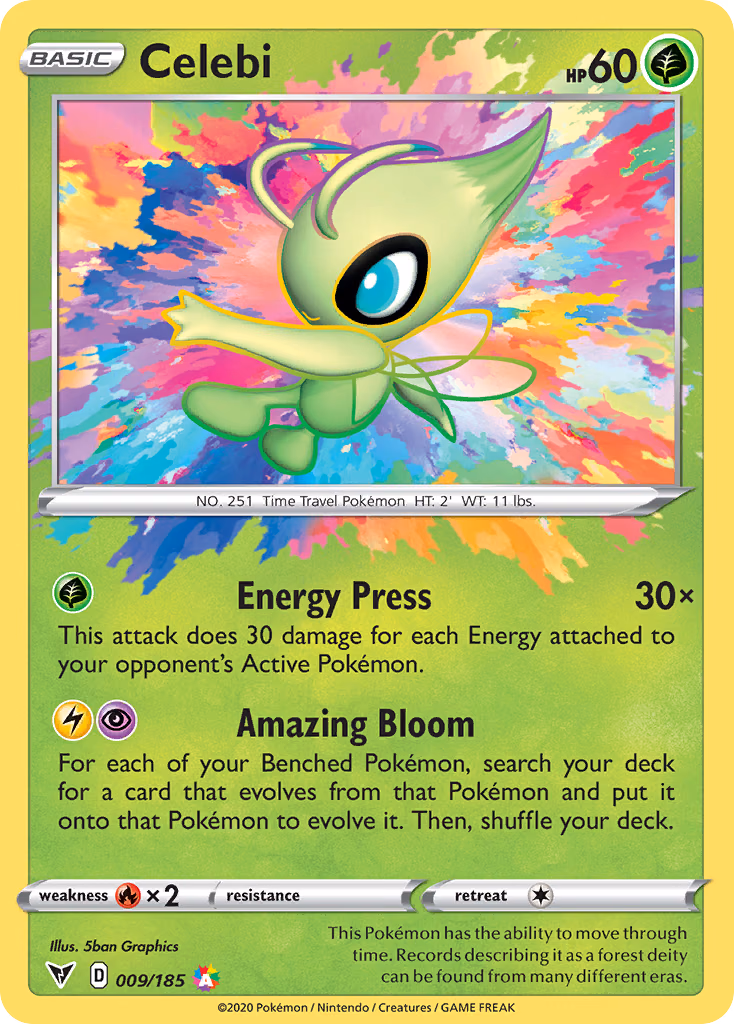 Celebi Pokemon card (009/185, Vivid Voltage)