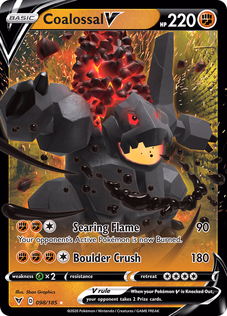 Coalossal V Pokemon card (098/185, Vivid Voltage)