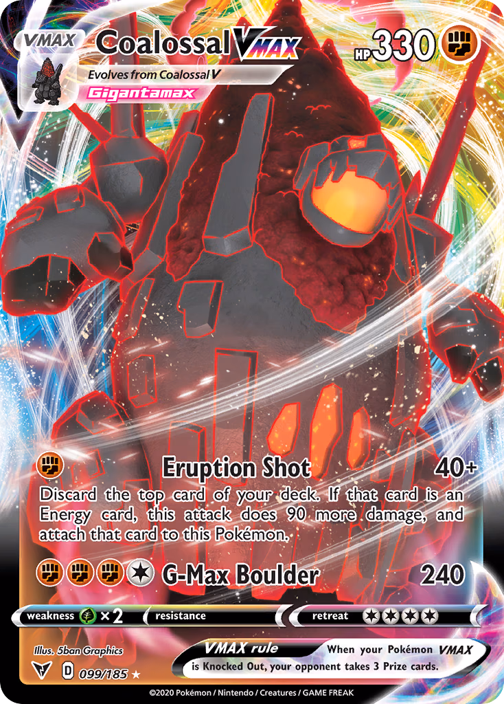 Coalossal VMAX Pokemon card (099/185, Vivid Voltage)
