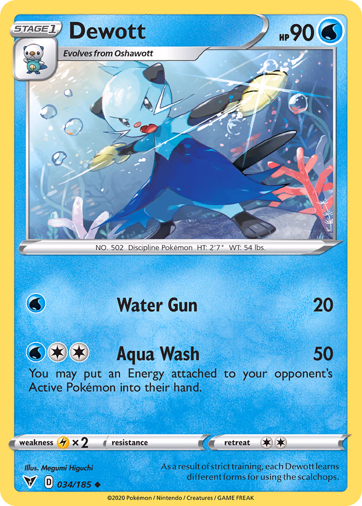 Dewott Pokemon card (034/185, Vivid Voltage)