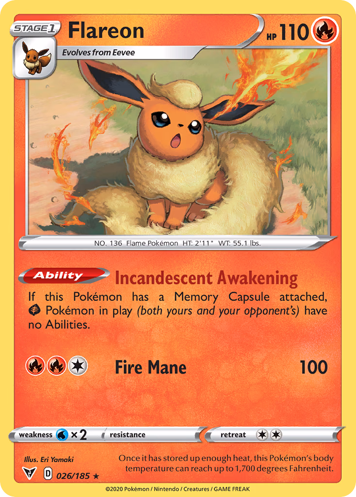 Flareon Pokemon card (026/185, Vivid Voltage)