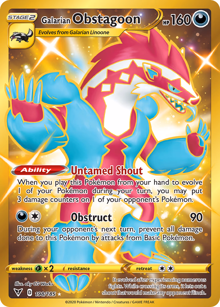 Galarian Obstagoon Pokemon card (198/185, Vivid Voltage)