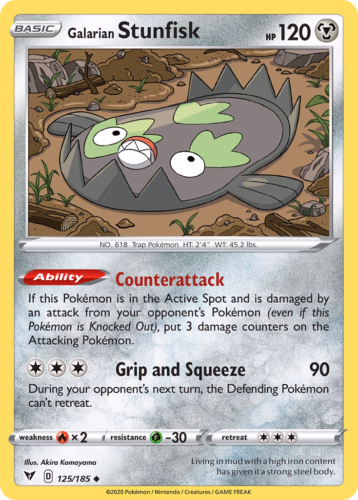 Galarian Stunfisk Pokemon card (125/185, Vivid Voltage)