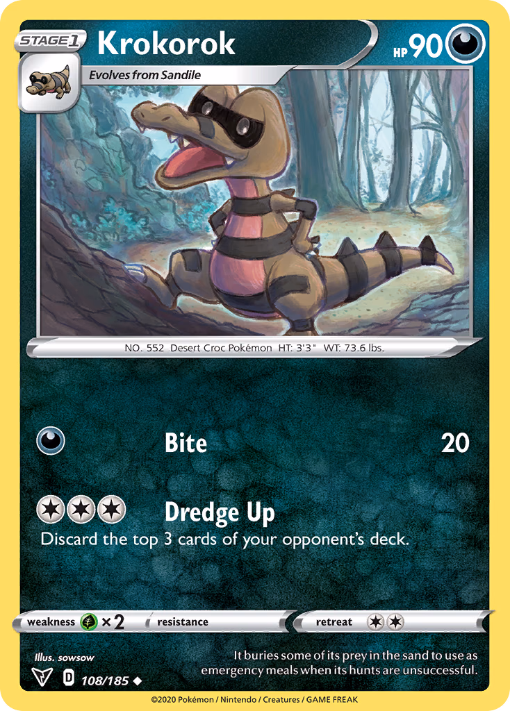 Krokorok Pokemon card (108/185, Vivid Voltage)