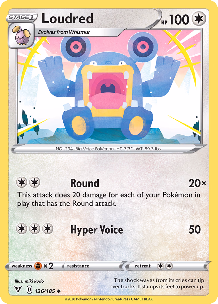 Loudred Pokemon card (136/185, Vivid Voltage)
